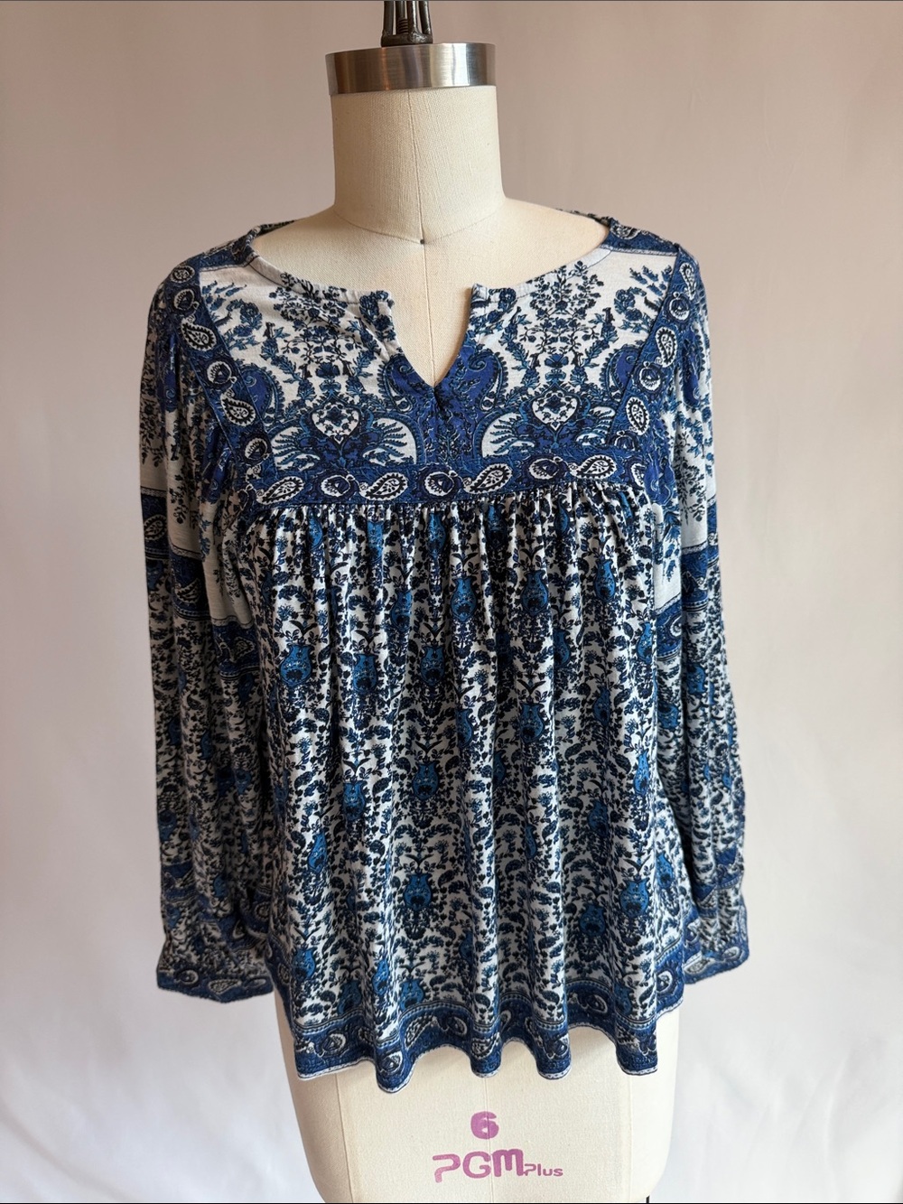 Zara Blue and White Paisley Peasant Tunic